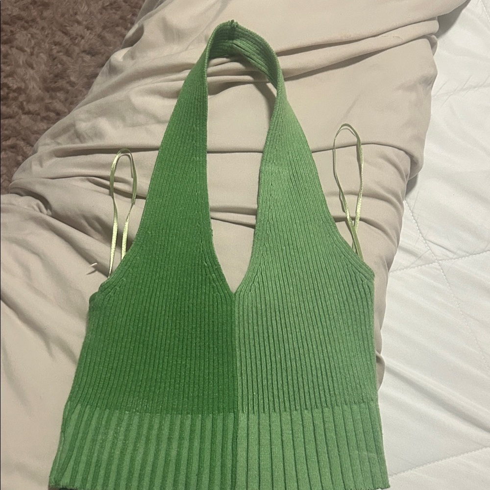 La Hearts Vibrant Green Ribbed Tank Top